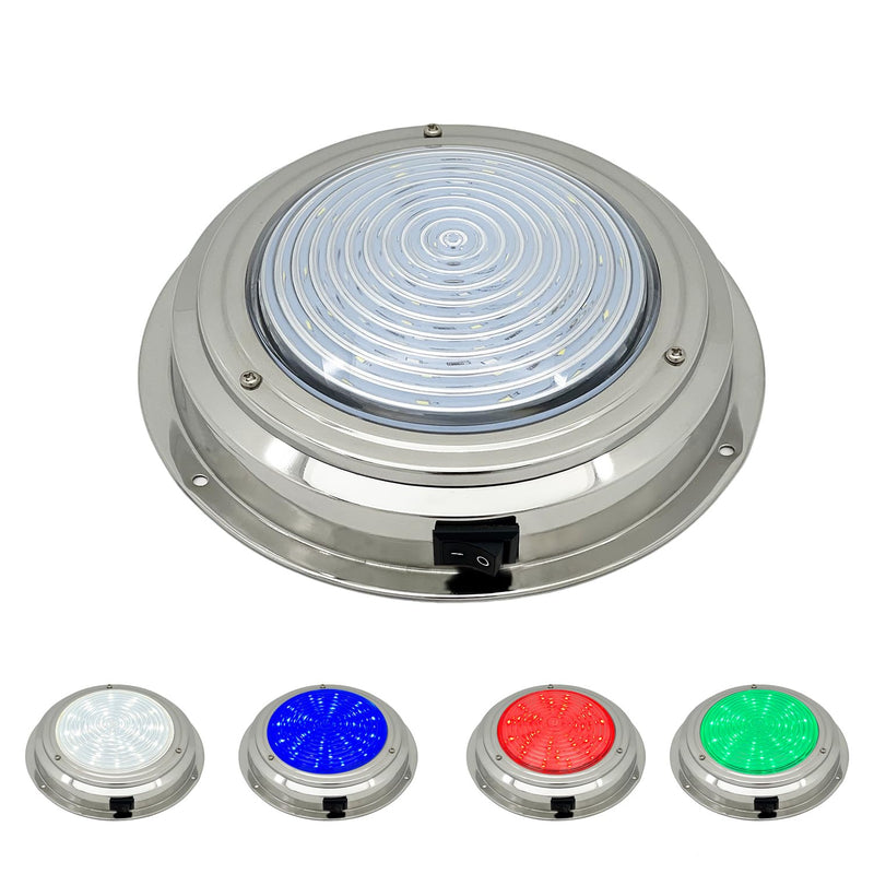 Marine Boat Dome Light, RGBW 7" 12V Interior Cabin Lights, Built in Toggle Switch, Stainless Steel Surface Mount