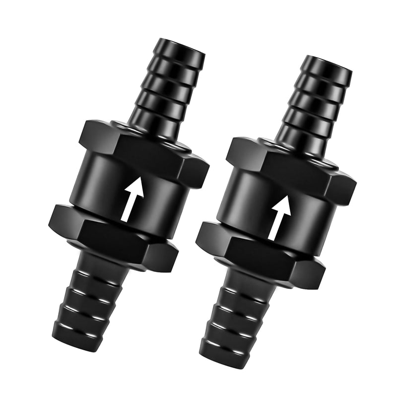 3/8 Inch 2PCS Fuel One-way Check Valve, Aluminium Alloy 10mm OD Fuel Line Check Valve One Way Non Return for Diesel Gasoline Water, Black (Set of 2) 3/8" (10mm)