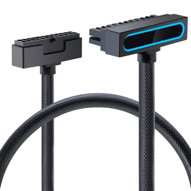Hydra-24PIN PC PSU Extension Cable ARGB LED, Copper Wire Motherboard Power Extension Cable Integrated Minimalist Design, 2000W Power (Whole Set) Male to Female (Black) Black