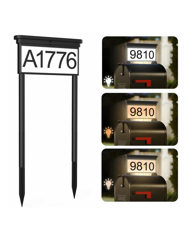 LumiZen New Upgraded Solar Address Sign,Double Sided Glow House Numbers with Auto On/Off, 3-Color Lighting Modes Mailbox Number Plaque Waterproof, Dual Stakes for Home Yard Driveway Black-3M 3 LIGHT MODES
