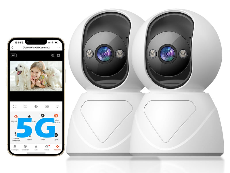3MP Indoor Security Camera, 5G WiFi 360° Pan/Tilt Home Cameras for Baby Monitor/Pet/Elder/Kids/Bedroom, Auto-Focus and Zoom,Motion Tracking,2-Way Audio,Siren,3 Night Vision,Cloud&SD Card S800-2Pack