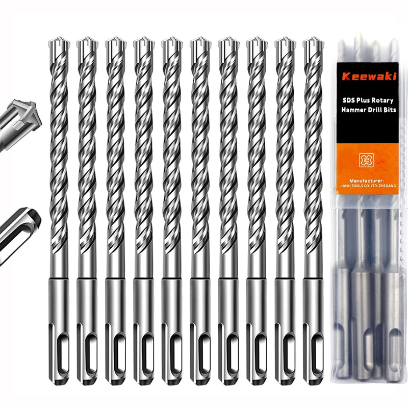 10 Pack 1/2" x 6" SDS Plus Rotary Hammer Drill Bits Set, Cross Carbide Tip, Heavy Duty Masonry Drill Bits for Concrete, Brick Hammer Drill Bits - Concrete Drill Bit Set 1/2" x 6" Length :6 inch