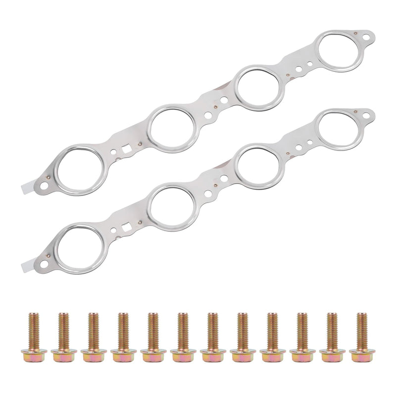 12617944 Exhaust Manifold Header Gasket with Bolts Compatible with Chevy Silverado Camaro Caprice Corvette Tahoe GMC Sierra CTS Escalade LS1 LS2 LS3 LS6 LQ4 LQ9 LM7 4.8L 5.3L 5.7L 6.0L 6.2L