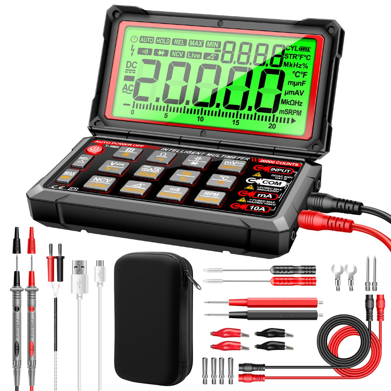  [AUSTRALIA] - ANENG Multimeter,20000 Counts Digital Rechargeable Automotive Engine Analyzer with 300-19999RPM Tach,Dwell Angle,Duty Cycle,AC/DC Current,Voltage,Amp,Ohm,Flip LCD,Data Hold Tester for Car Diagnostics 20000 Counts Flip Multimeter