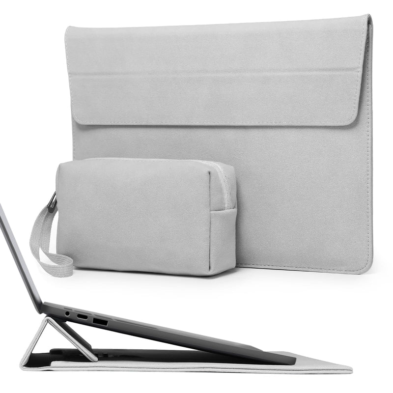 HYZUO 15-16 Inch Laptop Sleeve Case with Stand for MacBook Pro 16 M4/M3/M2/M1 2025-2019, MacBook Pro 15 2015-2012, XPS 15, Samsung Galaxy Book Flex/Pro 15, Light Gray