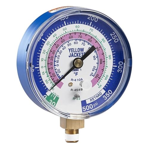 Yellow Jacket 49118 A2L Manifold Gauge - Blue, 3-1/8" (80mm), R-32/454B/410A PSI F