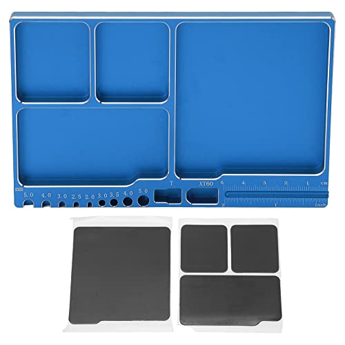 Magnetic Screw Tray, RC Aluminium Alloy Screw Tray, Adsorption Widely Used Magnetic Parts Tool Tray for RC Model Toy Repair Mat Electronic Repair Kit Tool Organizer (Blue) Blue