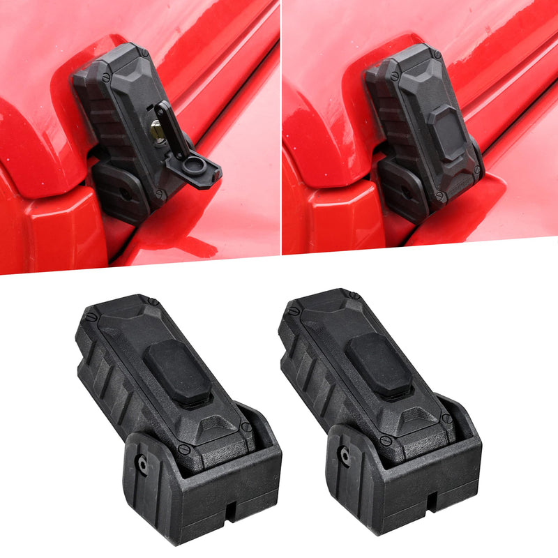 Locking Hood Latch Hood Lock Compatible with 2018-2025 Jeep Wrangler JL 4XE Gladiator JT Hood Latches Kit Hood Catch Replacement Accessories, Eliminate Hood Flutter, 1 Pair Black Blade, 2x Keys