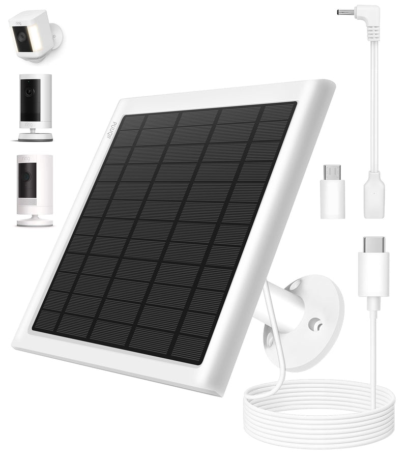 8W Solar Panel for Ring Camera, Solar Panel Charger Compatible with Ring Stick Up Cam/Pro Battery, Spotlight Cam/Pro/Plus Battery, Includes Barrel Plug to USB-C Adapter, IP65 Waterproof, 10ft Cable 1 White
