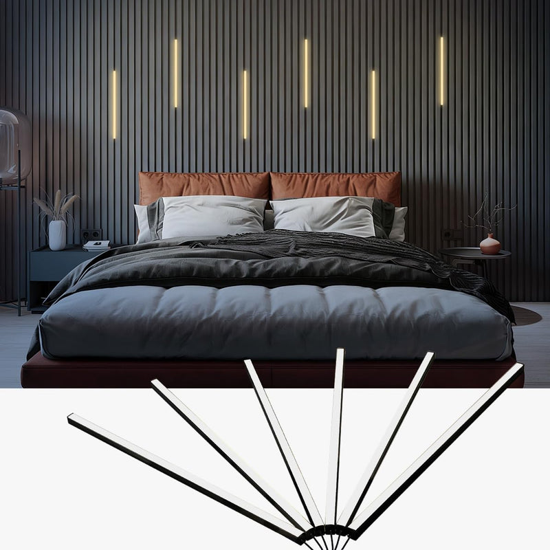 HAMRVL Black Wall Panel Lights, 6PCS 16-Inch 3000K Warm White Wall LED Lights Strip with Touch Switch, Self-Adhesive Dimmable Slat Wall Lights for Wood Slat, Bedroom Fluted Panel, Kitchen Cabinet Black - Warm White 3000K 16" × 6