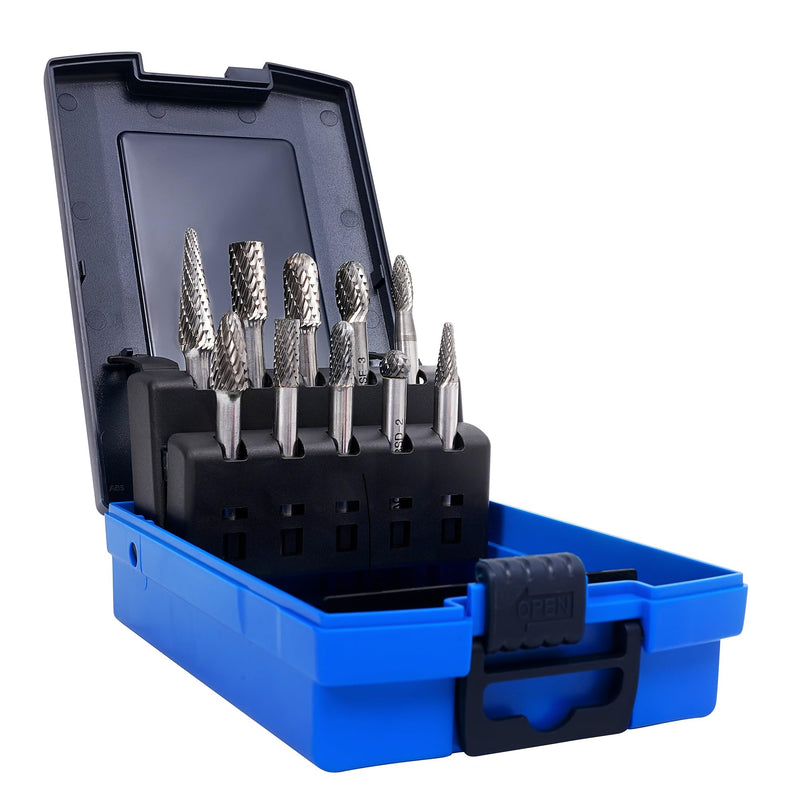 Carbide Burr Set,Tungsten Carbide Cutting Tools, Double Cut Rotary Files 1/4" Shank 10PCS Carbide Burr Bits High-Speed Spiral Fils for Metal, Plastic, Woodworking 10PC - 1/4" Shank