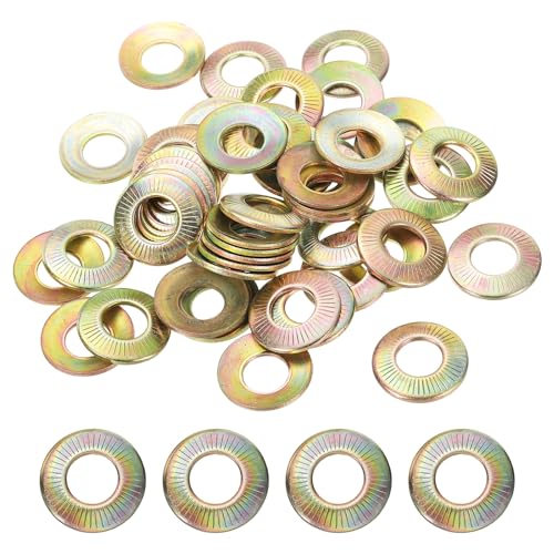 PATIKIL M10x22x1.5mm Flat Washers 50Pcs 65Mn Steel Belleville Spring Disc Washer Conical Knurled Metric Gasket for Automotive Industrial Construction (Yellow Zinc Plating) Yellow Zinc Plating 50