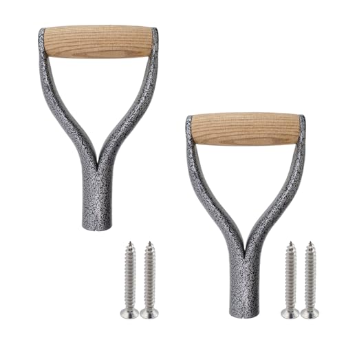 HEVSTIL 2Pk Silver Shovel D Grip Handle, Replacement for Digging Tools