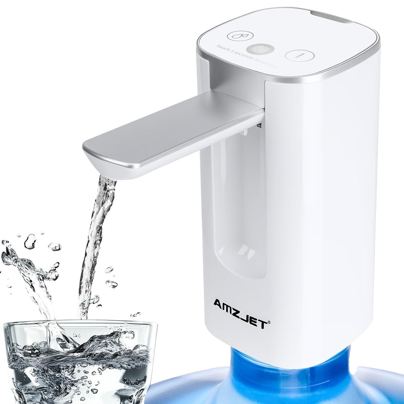 Water Dispenser for 5 Gallon Bottle with Digital Display, 4 Dispense Modes, Portable USB Charging Electric Water Pump, Foldable Spout, Food-Grade Water Jug Pump for Home, Office, RV, Campin(White) White