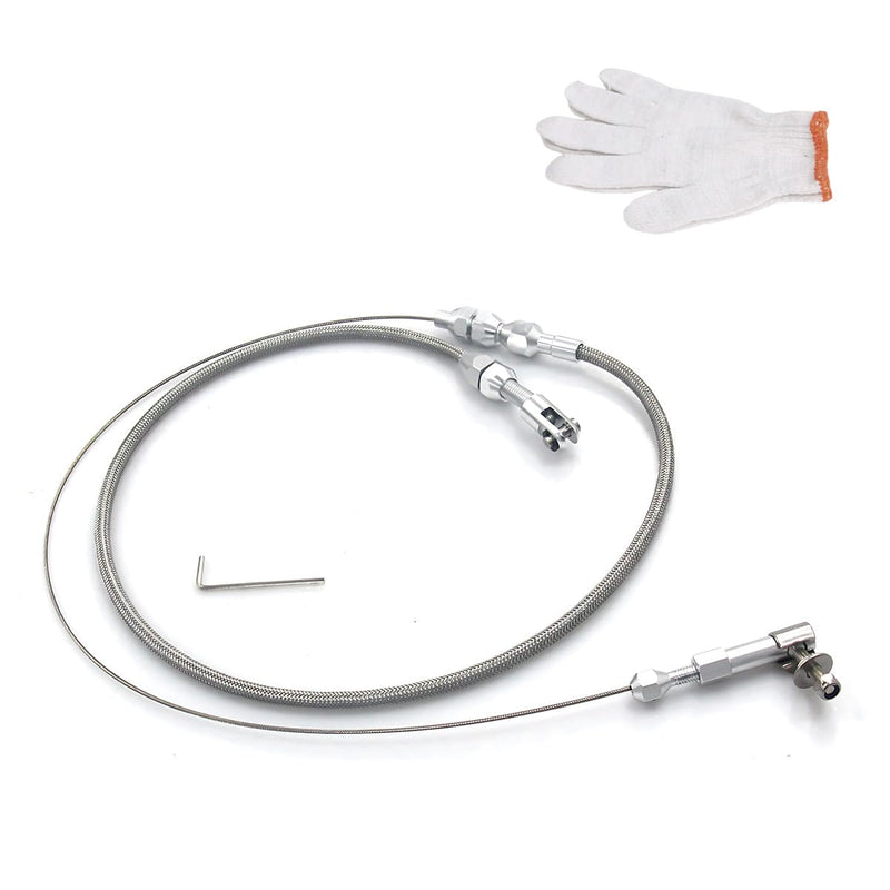 36" Car Braided Throttle Cable Kit with Gloves, Adjustable Stainless Steel Fuel Line Gas Cable Kit with Aluminum Fitting & Ferrule, Universal Throttle Cables Replacement Set (36 Inch) 36 Inch