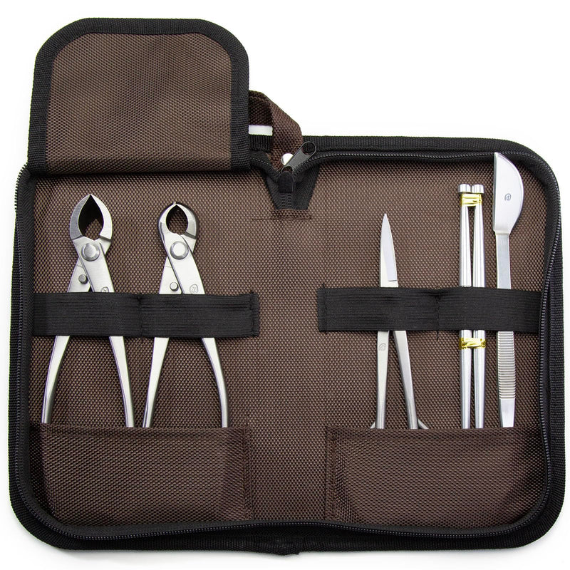 Small Size TianBonsai Bonsai Tools 5-Piece Alloy Steel Bonsai tool Kit In Cluding 180mm Long Handle Scissors / 180mm Branch Cutter / 180mm Knob Cutter / 200mm Straight Root Hook/Tweezers (NBKS5-01)