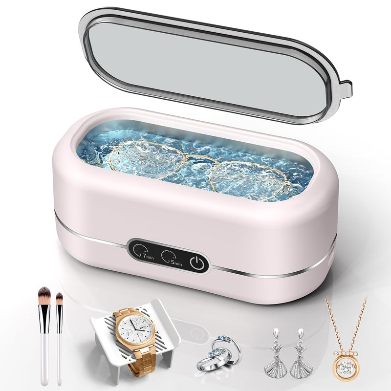 BYASKZIV Jewelry Cleaner Ultrasonic Machine, Upgraded 48KHz Ultrasonic Cleaner with 304 Stainless Steel for Jewelry, Eyeglasses, Rings, Watch Strap, Dentures-Pink Pink