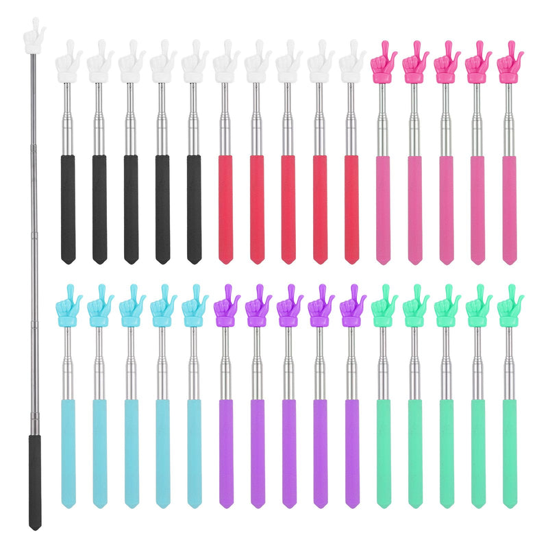30 Pack Telescopic Teacher Pointer Finger Stick for Classroom, Retractable Hand Pointer, Extendable Mini Classroom Pointing Stick Extends to 21.85 Inches School Essentials Supplies (6 Colors)