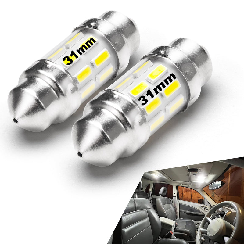 DC12V-24V White 31mm DE3175 LED Festoon Bulbs 1.2in, 200lm Super Bright Dome Light Bulbs, Led Interior Car License Plate Dome Map Door Trunk Lights Replace for 3175 DE3021 3022 3021, Pack of 2