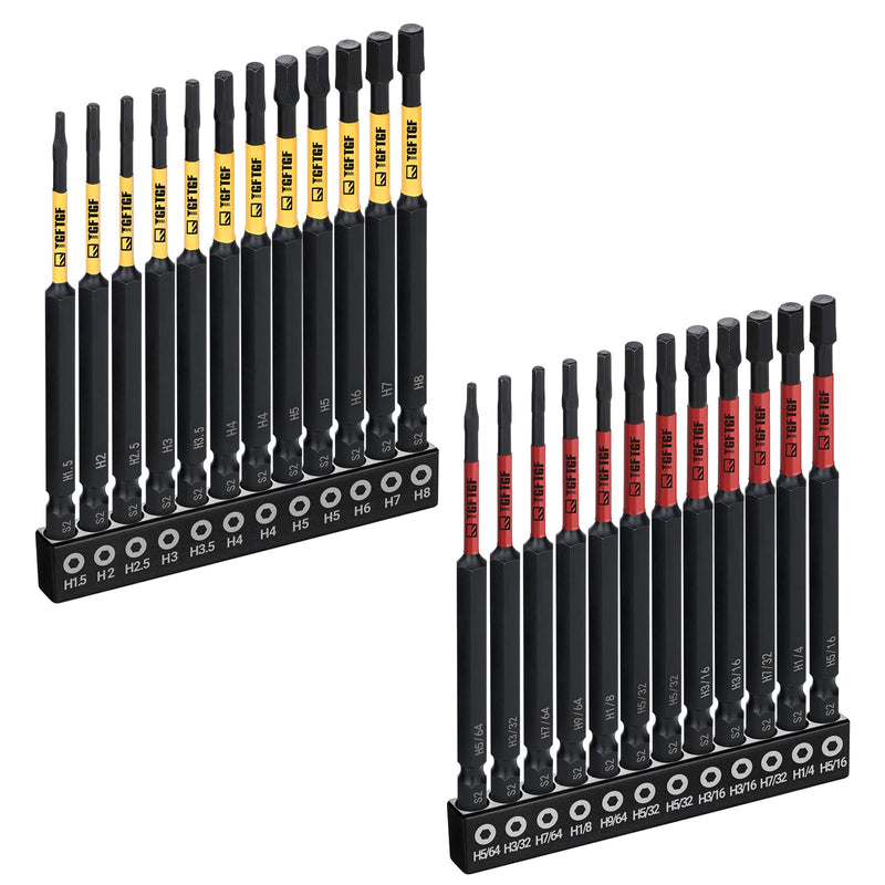 TGFTGF Impact Hex Head Allen Wrench Drill Bit Set, 24PCS, 4-inch (Metric & SAE), Premium S2 Steel 1/4" Hex-Shank Hex Bit Set, CNC Machined Magnetic Screwdriver Bit Set, Storage Box, Automotive Home 4" 24PCS (Metric&SAE) Yellow/Red