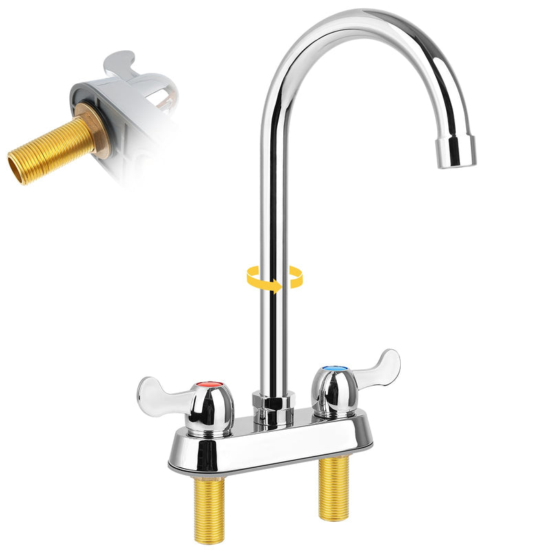 4" Center Commercial Bar Sink Faucet, 2-Hole Deck Mount Utility Sink Faucet with 6" Gooseneck Swivel Spout & Dual Lever Handles for Laundry Tub RV Bar Sink, Brass Constructed, Chrome
