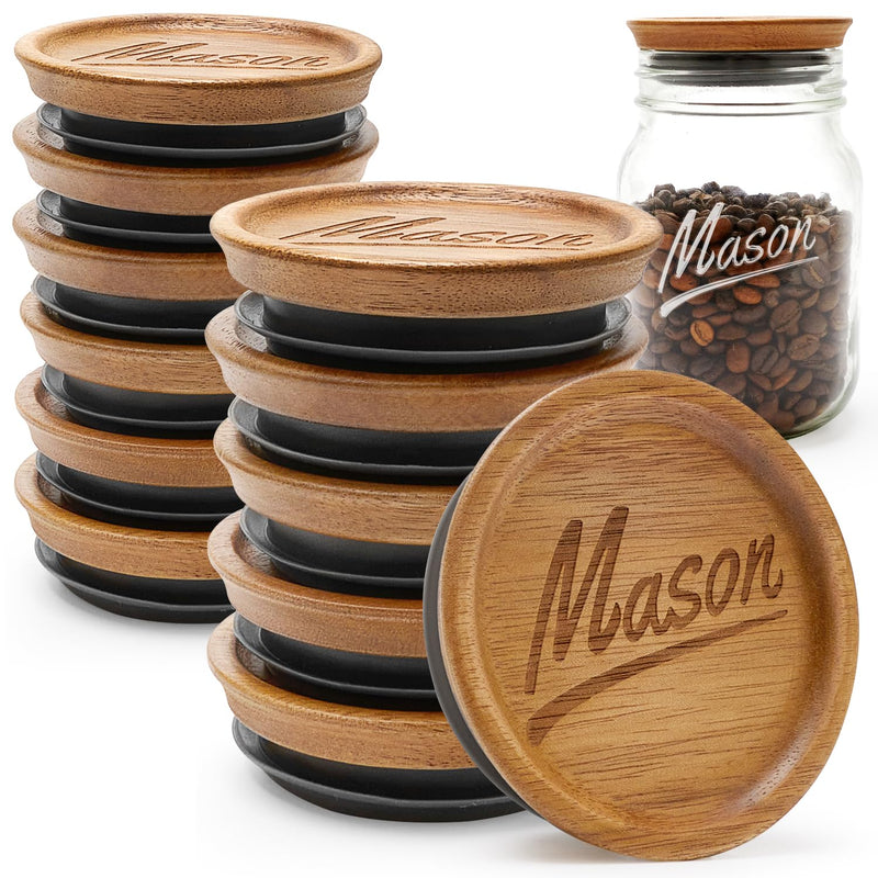 12 Pack Acacia Wood Mason Jar Lids Wide Lid & Regular Mouth Lids Small Large Mouth Reusable Mason Jar Tops Wooden Lids for Glass Cups Bamboo Lid for Mason Jars Covers Accessories Canning Supplies 6 Regular + 6 Wide Mouth 12 Pcs