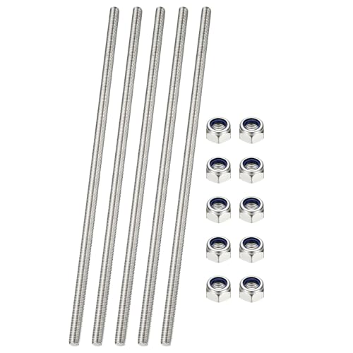 PATIKIL 5 Pcs Fully Threaded Rod, M6 x 400mm 304 Stainless Steel Right Hand Long Thread Bar Studs with Nuts for Pipes Clamps Hangers U-Bolts