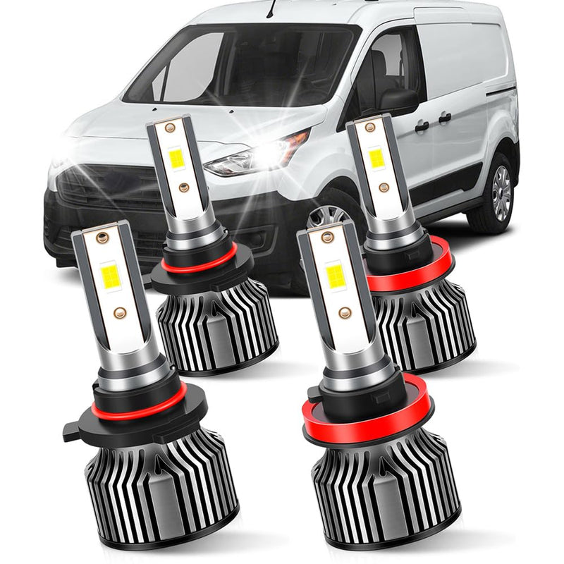 LED Front Light Bulbs Combo Compatible with Ford Transit 150 250 350 (2014-2023),400% Brightness 6500K Built-in FAN 22000LM, Plug and Play (9005 High Beam and H11 Low Beam) 9006 High Beam and H11 Low Beam