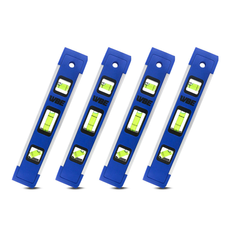 9-Inch Magnetic Torpedo Level,Yellow Aluminum Magnetic Torpedo Level, 180/90/45 Degree Bubbles With Shock Absorbing End Caps (BLUE, 4 Pack) Blue