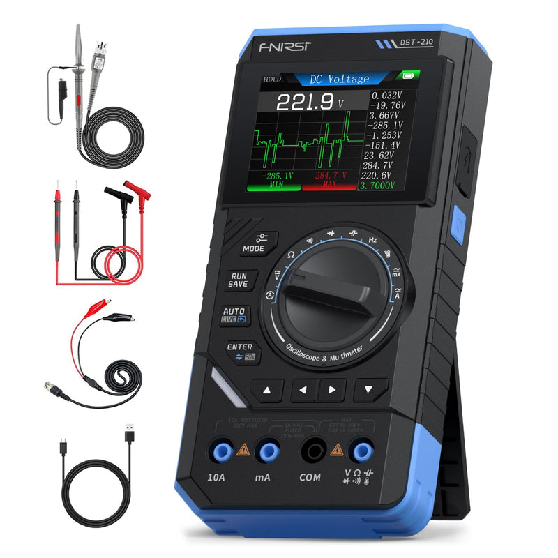 FNRSI Upgraded DST-210 2-in-1 Digital Oscilloscope Multimeter, 48MS/s Sampling Rate, 10MHz Bandwidth, Portable Scope with 2.8" Color TFT Screen, Signal Generator, DMM for Electronics Repair