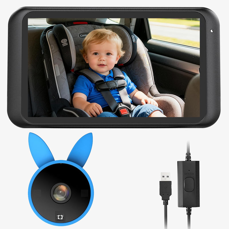 Babyvue BV2 USB Car Camera for Baby : 4.5" Car Seat Camera with 1080P Crystal Clear Mirror View, Easy Installation Carseat Rear Facing Moitor for Pet & Kids, HD IR Night Vision Backseat Monitor Blue