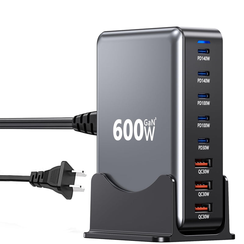 600W USB Charging Station,8-in-1 Multiple USBC Charger Block,Dual PD 140W Laptop Fast Charger Adapter,Multiple Devices Hub Compatible with MacBook Pro/Air,DELL,iPhone15/16,GalaxyS24/S23 and More