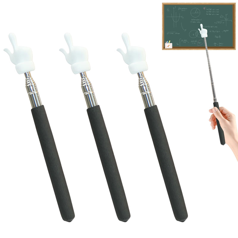 3Pcs Telescopic Teachers Pointer, Extendable Hand Pointer Finger Pointer Stick, Mini Retractable Classroom Pointer for Elementary School Kindergarten Teacher,Classroom Supplies (Black) 3 PCS