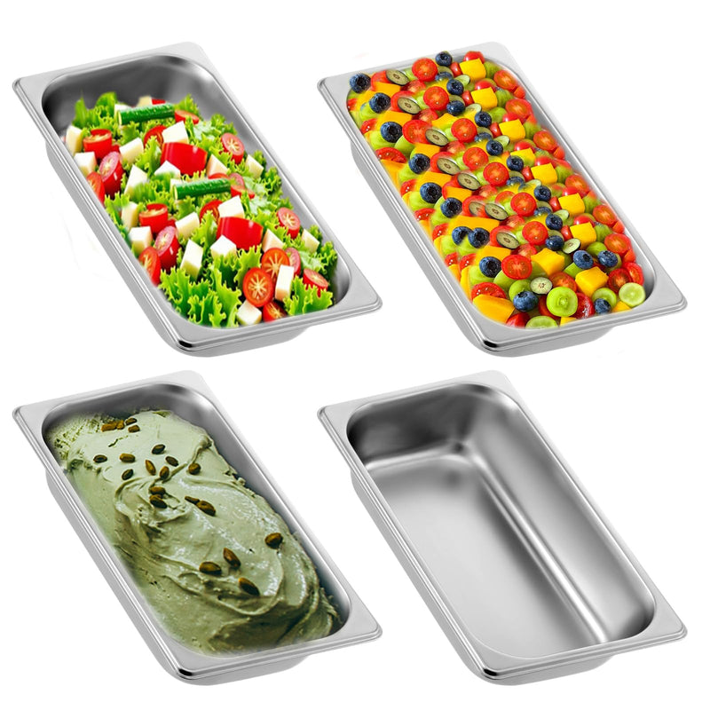 4 Pack 1/3 Size Hotel Pans 2.5" Deep 1/3 Size Stainless Steel Steam Table Pan Anti-Jam Food Pan Chafing Pan for Hotel, Party, Buffet, Chafing Dishes, Catering Supplies