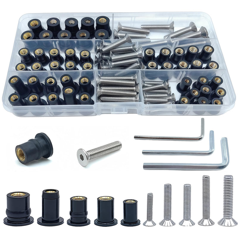 103 Pcs M4 M5 M6 Neoprene Well Nuts,304 Stainless Steel Hex Socket Bolts Well Nut Kit for Kayak,Marine,Motorcycle,Windscreen Accessories,Neoprene nut Contains Brass Nuts Copper nut 103
