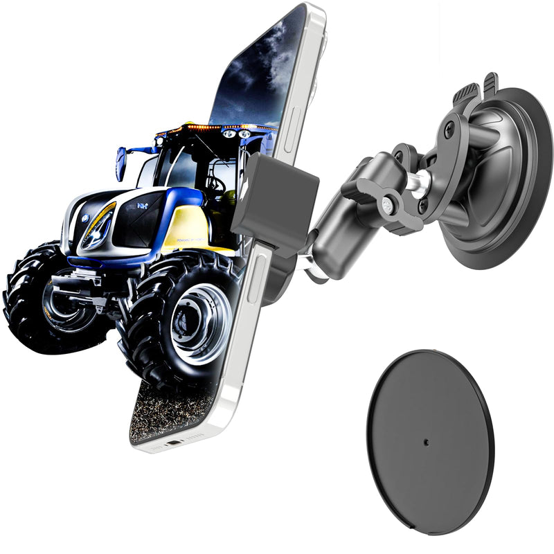 Charchendo Tractor Windshield Phone Mount [Vacuum Sealed Suction Cup], Windshield Phone Holder for Forklift/Farming Machine/Boat, Compatible with iPhone 16 15 14 13 12 Pro Plus Max Mini and All Phones