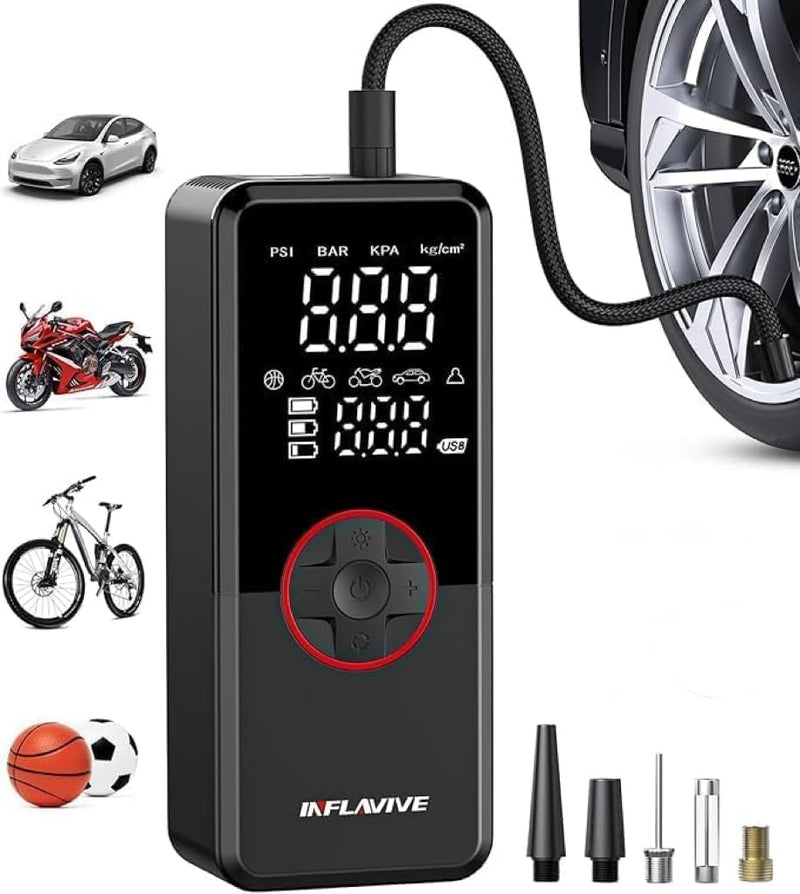 Tire Inflator Portable Air Compressor,150PSI Faster Inflation Cordless Tire Air Pump with Digital Gauge,Auto Shut-Off,LED Light,Electric Air Pump for Car Tires,SUV, Motorcycle, Bike, Balls Red