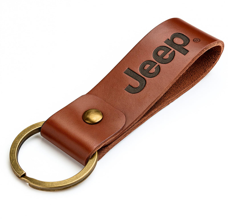 Jeep Keychain Genuine Leather - Officially Licensed Key Chain Wrangler Gladiator Cherokee Jeep Accessories Brown