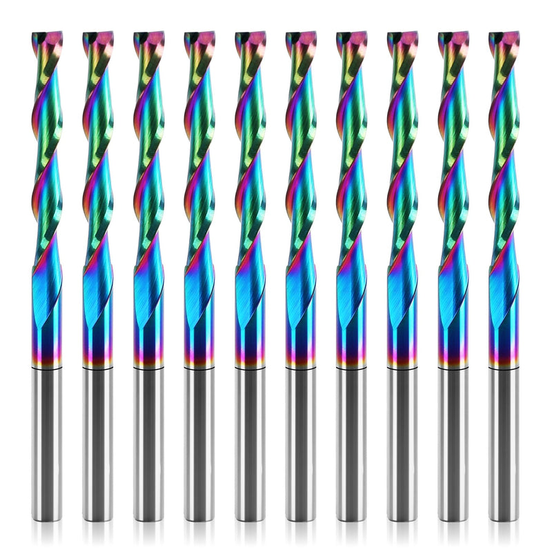 10 Pcs 1/8 inch Shank CNC Up-Cut Router Bits, 2 Flutes Spiral Solid Carbide End Mill with DLC Coating, CNC Milling Cutters for Precision Wood Carving Applications