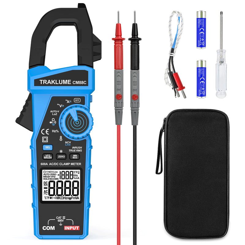 Clamp Meter Multimeter 6000 Counts Amp Meter Clamp AC/DC Current & Voltage Amp Clamp Multimeter Auto-Ranging with Resistance, Capacitance, Frequency, Diodes, Continuity, Temp, NCV, Ammeter Amperimetro AD/DC 600A