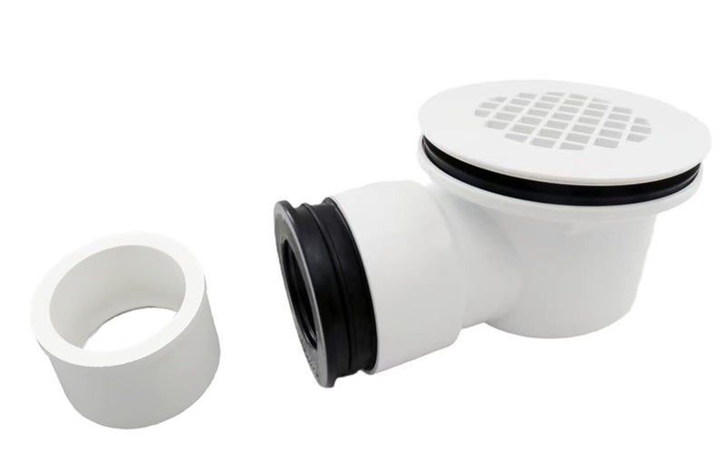 Low Profile Shower Drain Kit for 2” Side Outlet Shower Drain，with 1.5“ Adapter Match 1 1/2 Low Profile Drain，PVC Side Discharge Drain with Perforated Strainer