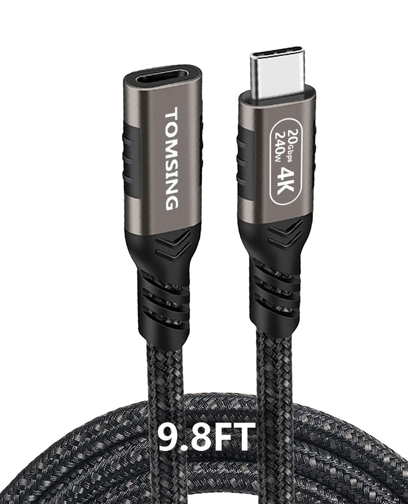 9.8FT USB C Extension Cable（240W/20Gbps/4K@60Hz）,Type-C Male to Female,Extension Charging & Sync for Keyboard, Mouse, PlayStation, Xbox, Flash Drive, Printer, Camera and More（Gunmetal） 9.8FT（240W/20Gbps) Gunmetal(Braided) 1