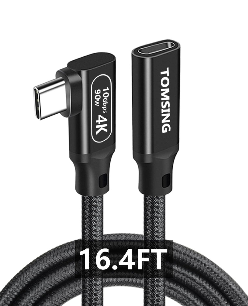 Right Angle USB C Extension Cable（90W/10Gbps/4K@60Hz）,16.4FT,Type-C Male to Female,Extension Charging & Sync for Playstation, Xbox, Flash Drive, Printer, Camera and More（Black） 16.4FT（90W/10Gbps) Black(Braided) 1