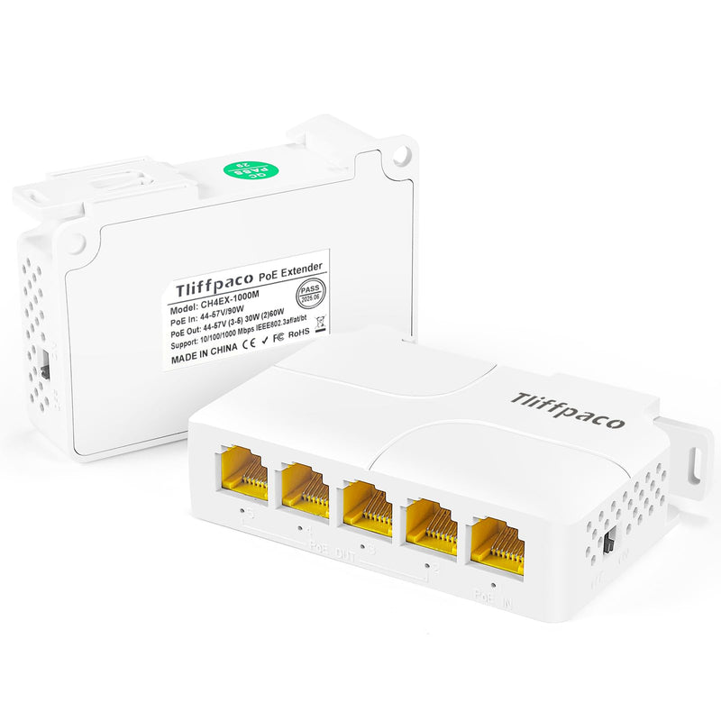 Gigabit PoE Extender/Switch, 5-Port PoE Splitter Repeater, 90W Input with 30-60W Output, 1000Mbps, IEEE 802.3af/at/bt for IP/PTZ Cameras in Security Systems, IP Phones and AP Networks