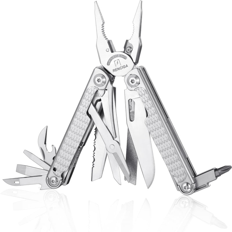 High-end Professional Multitool Pliers 15-in-1 Stainless Steel with Safety Lock 7-inch Multi Tool Foldable Pliers with Large Saw Blade Wire Cutter Scissors and Screwdirver Set Camping Survival for Man