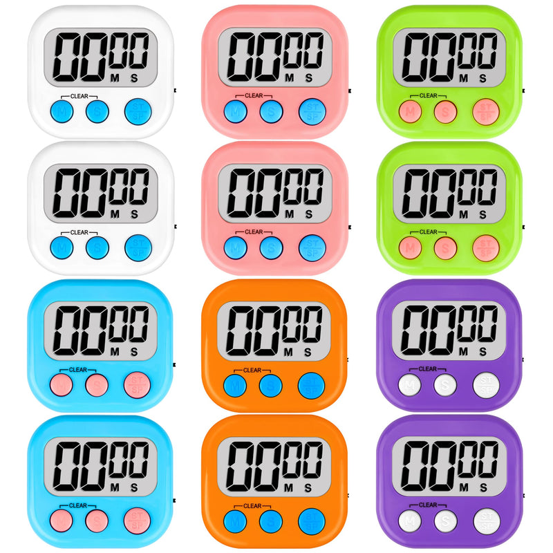 ZILLEEN Classroom Timers for Kids Classroom Magnetic Digital Kitchen Timers for Cooking Teachers Gym Game 12 pcs White & Black & Pink & Green & Orange & Purple