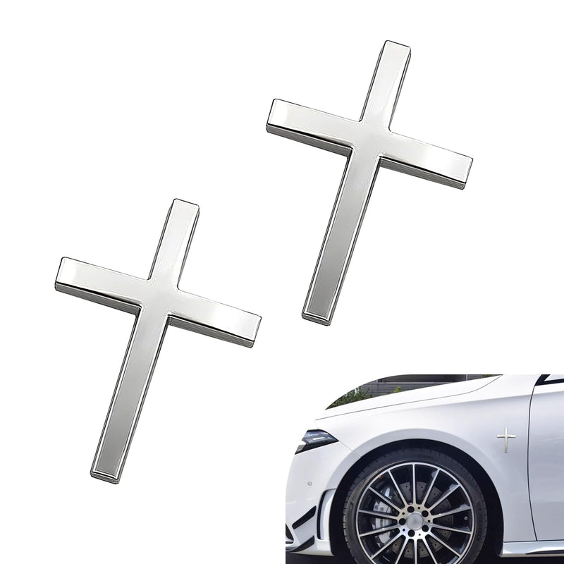 Metal Cross Badge Decal, 2.5"×1.8" Alloy 3D Cross Auto Decal, Self-Adhesive Metal Optical Decal Badge for Trunk Rear Fender Side Fender (Silver) silver