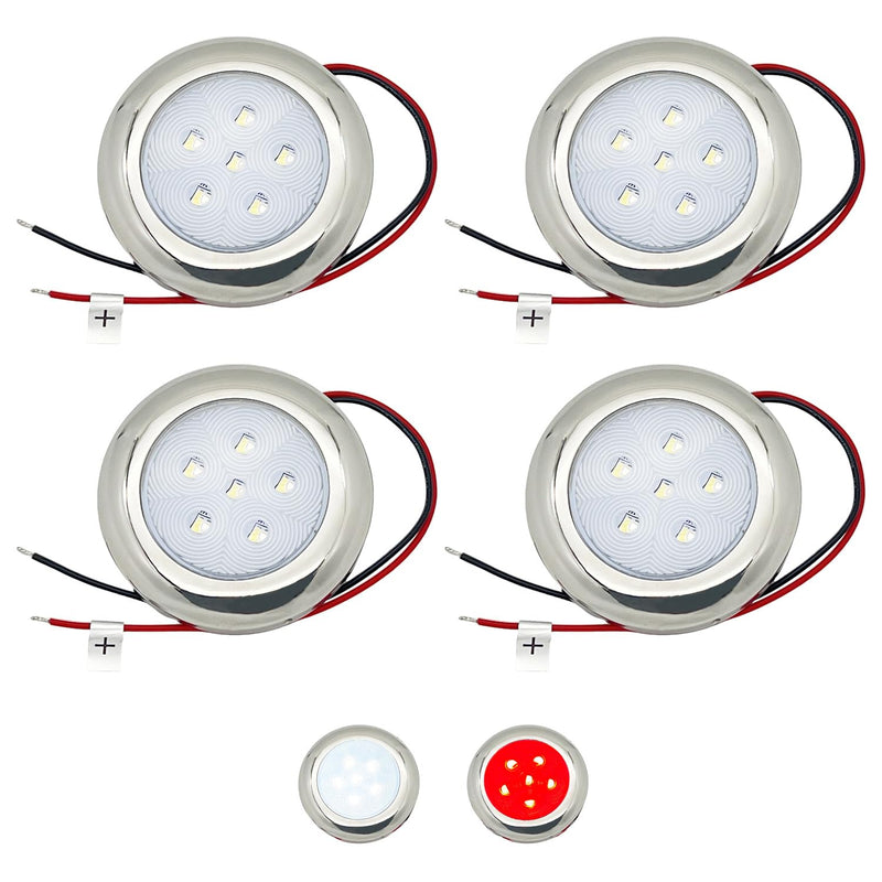 LED Boat Courtesy Light 3Inch Dual Color, IP68 Waterproof 316 Stainless Steel Boat Interior Exterior Deck Cabin Dome Transom Cockpit T Top Marine Light for Fishing Pontoon Bass Sailboat (White|Red) White & Red