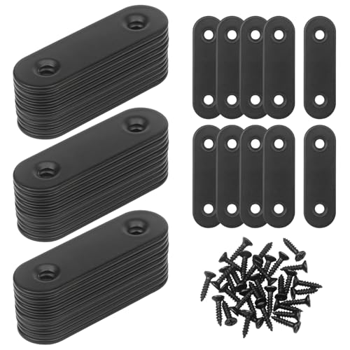 40 Pcs Straight Brace, 2” x 0.6” Flat Brace, Stainless Steel Straight Bracket, Mending Joining Plates for Bed Frame,Board,Wood,Shelves & Furniture, Matte Black (40) 40