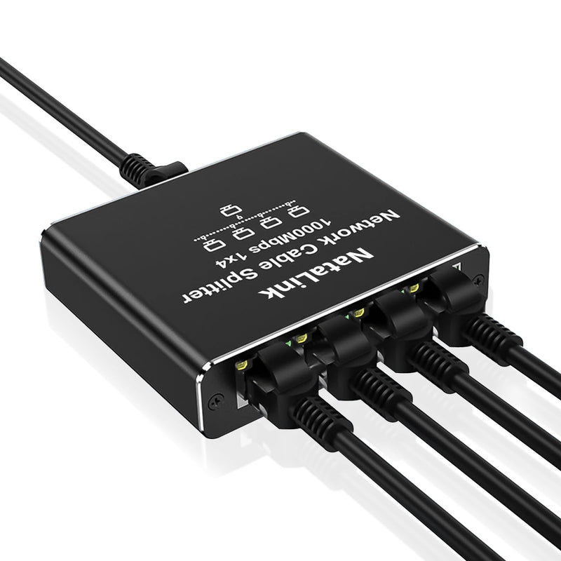 Ethernet Splitter 1 to 4 Network Cable Splitter 1000Mbps High Speed RJ45 Internet Splitter Adapter with USB Power Cable for Cat 5/5e/6/7/8 Cable